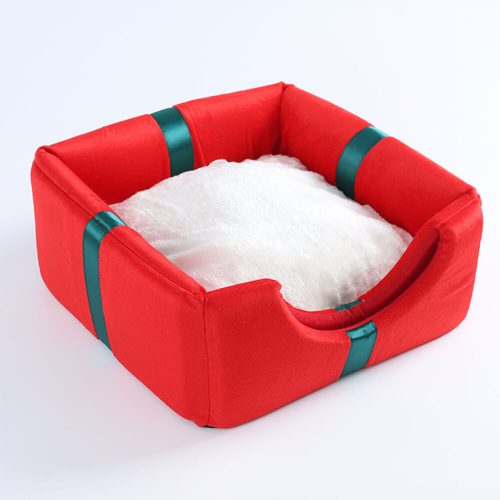 FunnyFuzzyChristmasGiftBoxWarmSleepingSemi EnclosedCaveDog CatBed 5