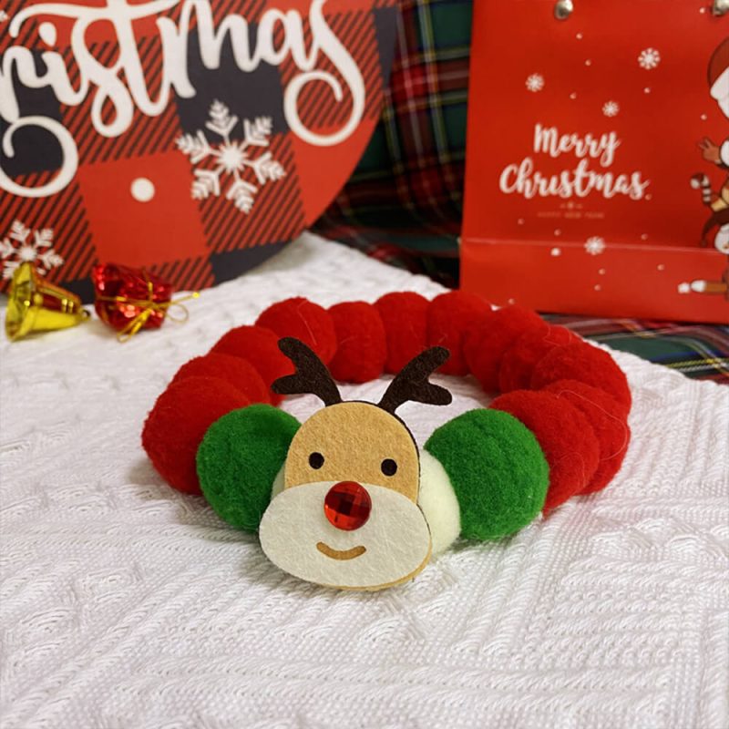 FunnyFuzzyChristmasPomPomBallOrnamentsAdjustableDog CatBibCollar 7