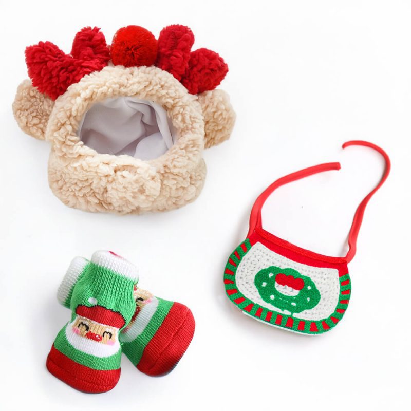 FunnyFuzzyChristmasReindeerOutfitBibHatSockShoesAccessoriesSet 4