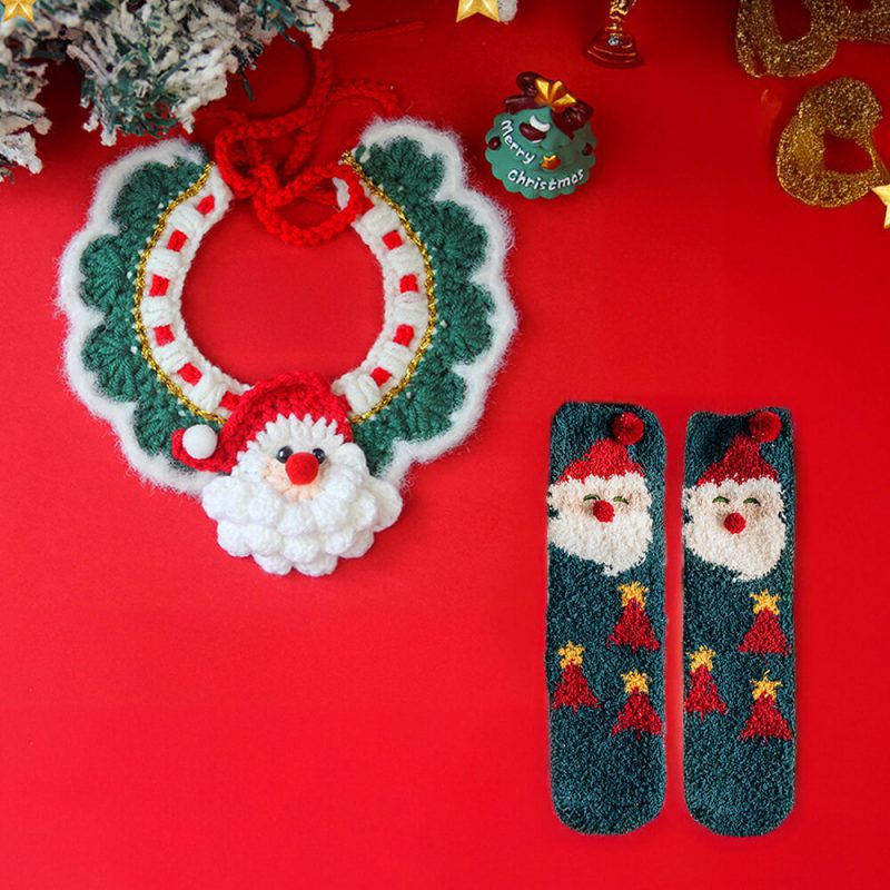 FunnyFuzzyChristmasSantaClausKnittedScarfMatchingSocksForPetAndOwner 1