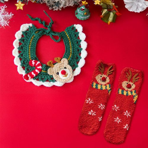 FunnyFuzzyChristmasSantaClausKnittedScarfMatchingSocksForPetAndOwner 11