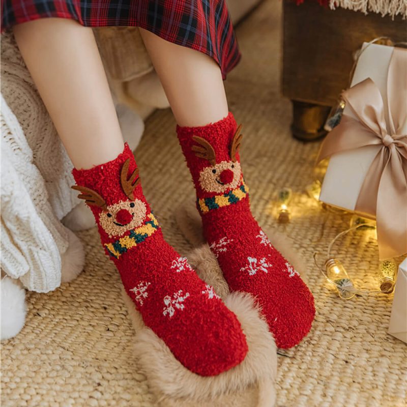 FunnyFuzzyChristmasSantaClausKnittedScarfMatchingSocksForPetAndOwner 24