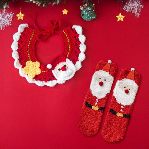 FunnyFuzzyChristmasSantaClausKnittedScarfMatchingSocksForPetAndOwner 4