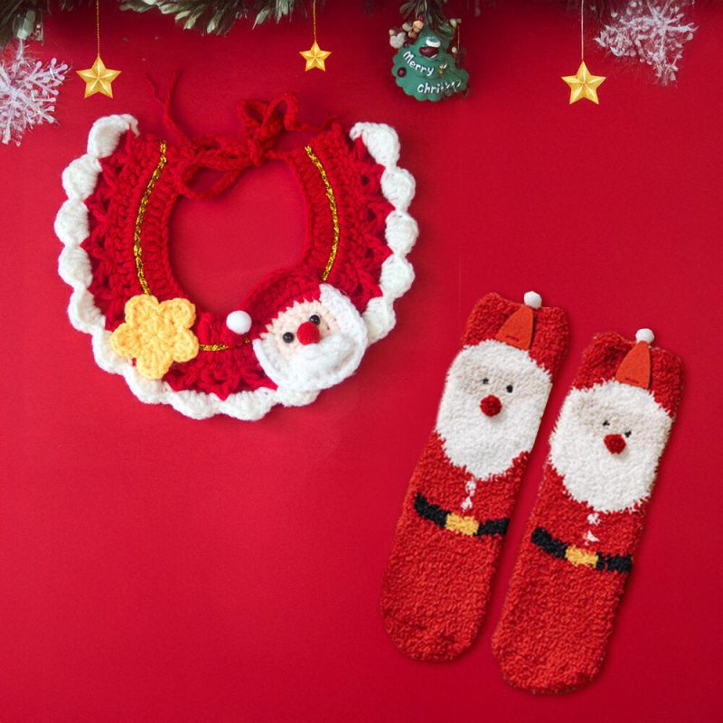 FunnyFuzzyChristmasSantaClausKnittedScarfMatchingSocksForPetAndOwner 4