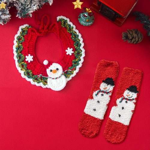 FunnyFuzzyChristmasSantaClausKnittedScarfMatchingSocksForPetAndOwner 6