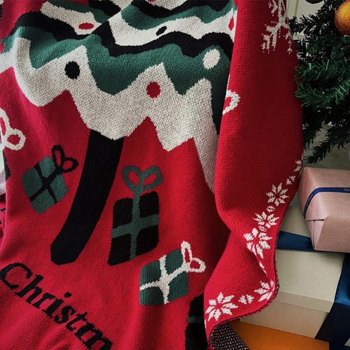 FunnyFuzzyChristmasTreePatternCozyKnittedHolidayDecorThrowBlanket 1