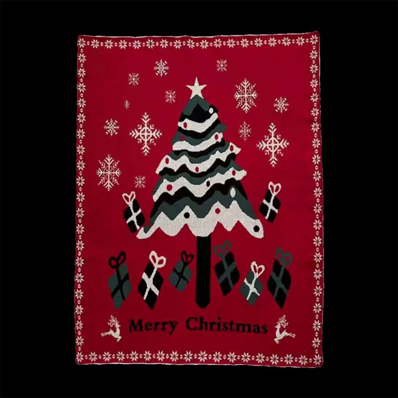 FunnyFuzzyChristmasTreePatternCozyKnittedHolidayDecorThrowBlanket 6