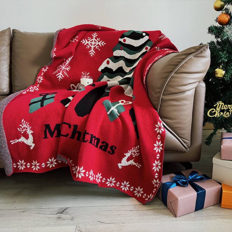 FunnyFuzzyChristmasTreePatternCozyKnittedHolidayDecorThrowBlanket 7