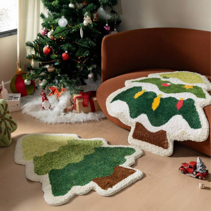 FunnyFuzzyChristmasTreeShapedThickSoftMulti PurposeNon SlipDecorativeHomeRug 1