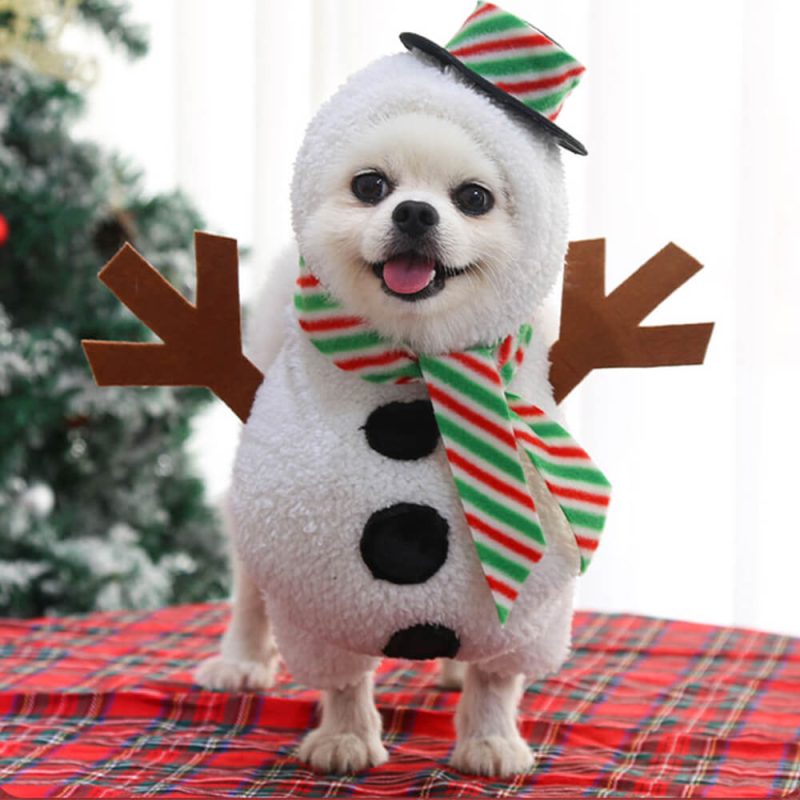 FunnyFuzzyChristmasWalkingSnowmanOutfitCosplayDog CatCostume 1