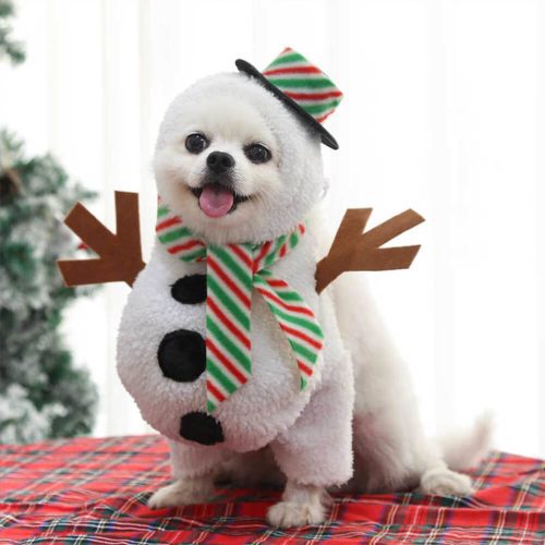 FunnyFuzzyChristmasWalkingSnowmanOutfitCosplayDog CatCostume 4