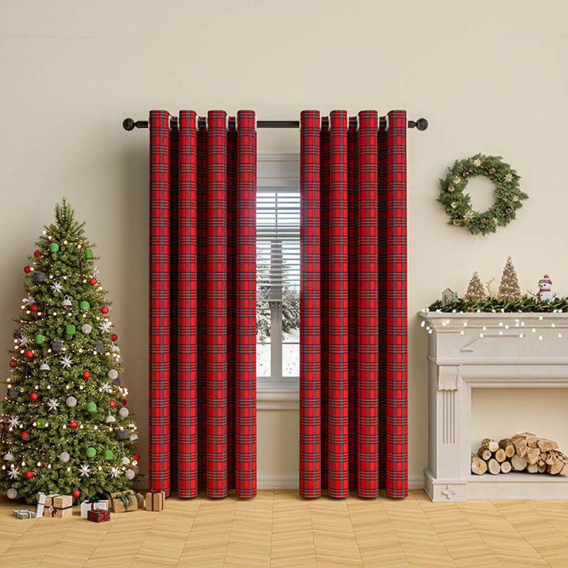 FunnyFuzzyClassicPlaidChristmasDecorativeSemi BlackoutCurtains 11