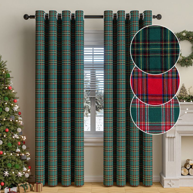 FunnyFuzzyClassicPlaidChristmasDecorativeSemi BlackoutCurtains 8