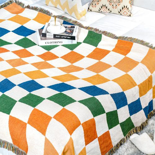 FunnyFuzzyColorBlockCheckerboardMulti functionalSofaBlanketAnti ScratchSofaBlanket 5