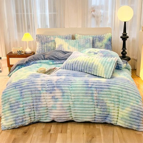 FunnyFuzzyColorfulGradientTexturedBubbleFauxRabbitFurSoftBedSheetSet 10