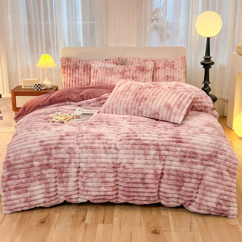 FunnyFuzzyColorfulGradientTexturedBubbleFauxRabbitFurSoftBedSheetSet 9