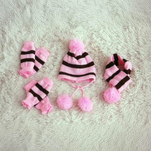 FunnyFuzzyColorfulStripedKnitPomPomCozyDogHatScarf SocksSet 5