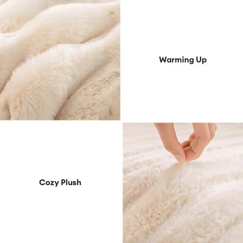 FunnyFuzzyCreamWide StripedFauxRabbitFurOnePieceFullCoverageCouchCover 5