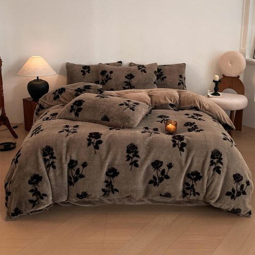 FunnyFuzzyDeluxeFloralDouble SidedVelvetDualWarmthBedSheetSet 10