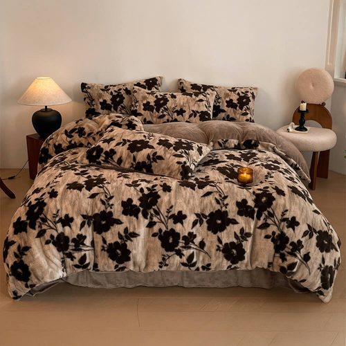 FunnyFuzzyDeluxeFloralDouble SidedVelvetDualWarmthBedSheetSet 13