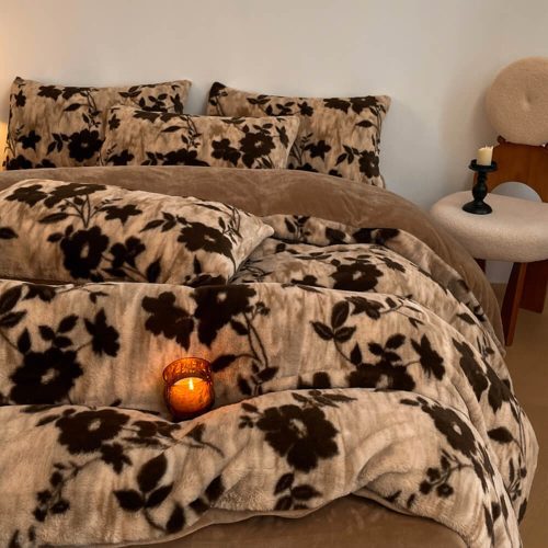 FunnyFuzzyDeluxeFloralDouble SidedVelvetDualWarmthBedSheetSet 16