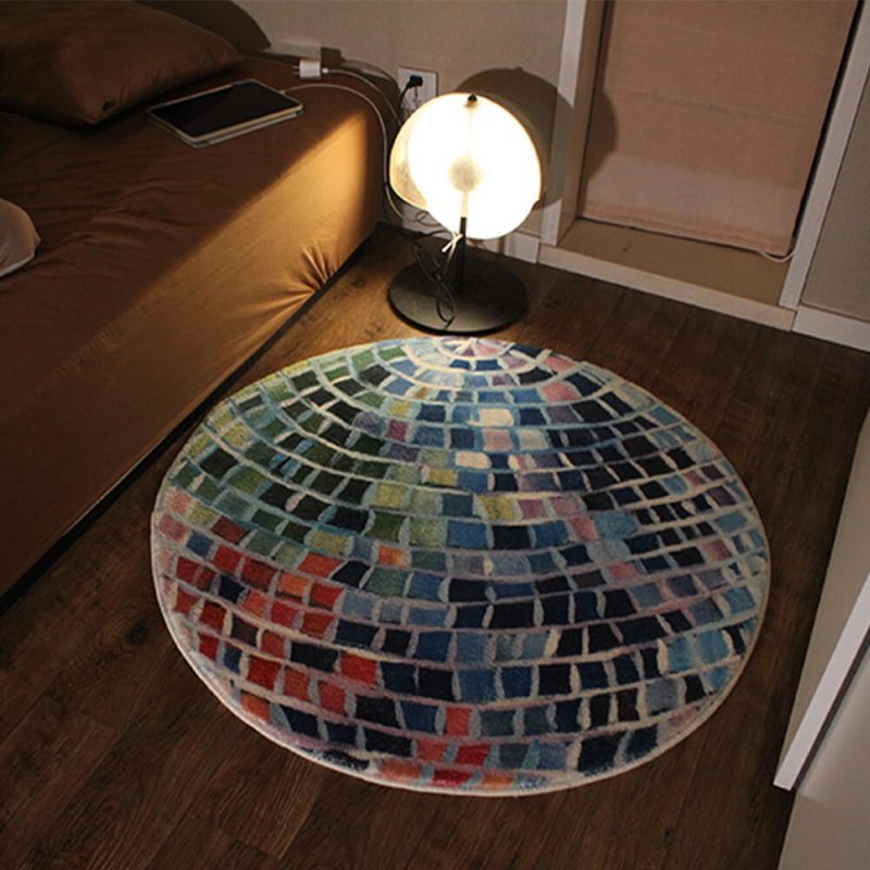 FunnyFuzzyDiscoBallColorBlockFauxCashmereRoundRug 2