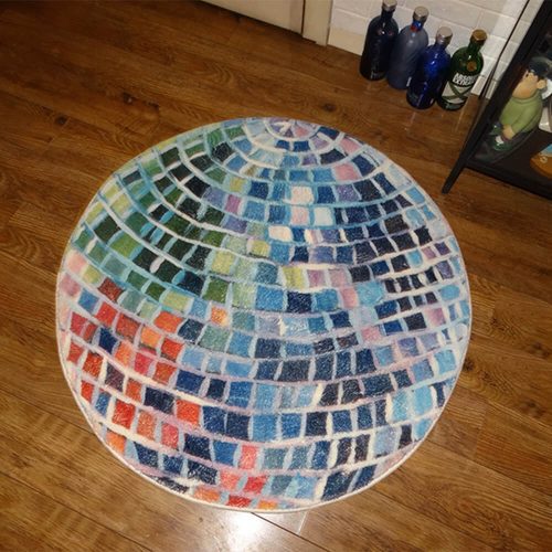 FunnyFuzzyDiscoBallColorBlockFauxCashmereRoundRug 3