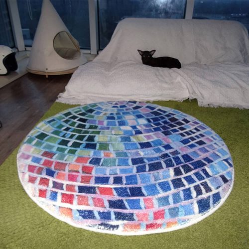 FunnyFuzzyDiscoBallColorBlockFauxCashmereRoundRug 5