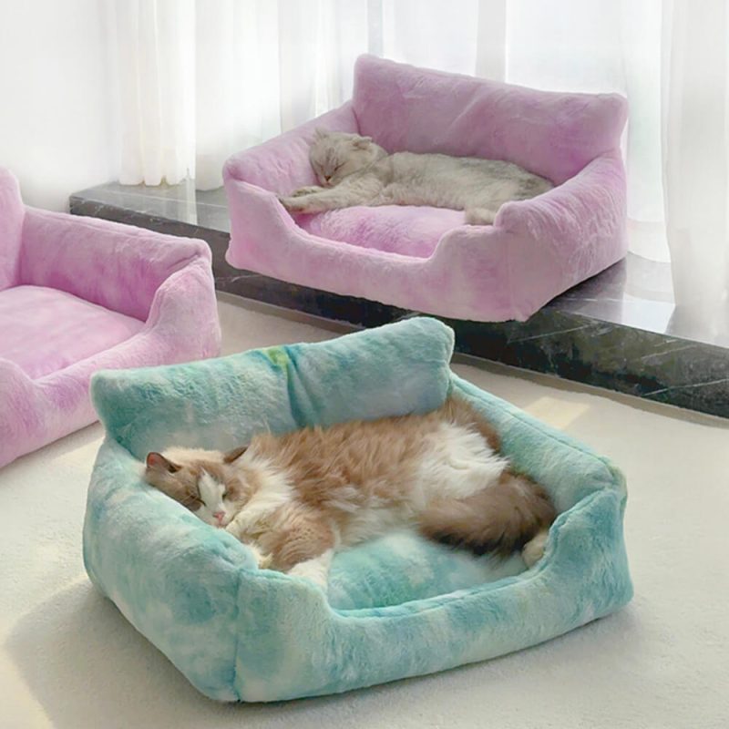 FunnyFuzzyDreamyRainbowColorPlushCozyDogSofaBed UnicornPetLounger 3