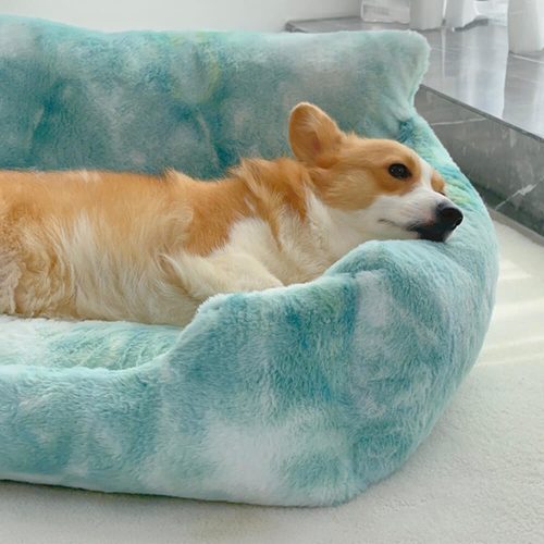 FunnyFuzzyDreamyRainbowColorPlushCozyDogSofaBed UnicornPetLounger 4