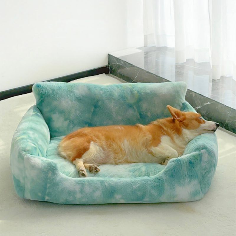 FunnyFuzzyDreamyRainbowColorPlushCozyDogSofaBed UnicornPetLounger 9