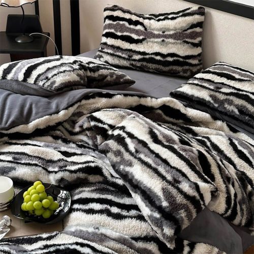 FunnyFuzzyDual SidedLuxuryZebraPrintPlushBedSheetSet 19