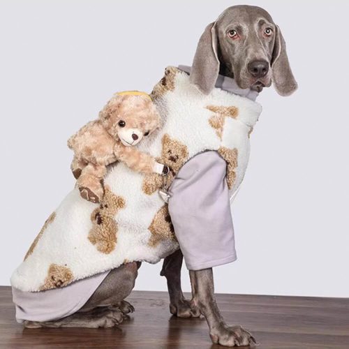 FunnyFuzzyDurableWarmFauxLambswoolDogJacketwithTeddyBearBackpack 1