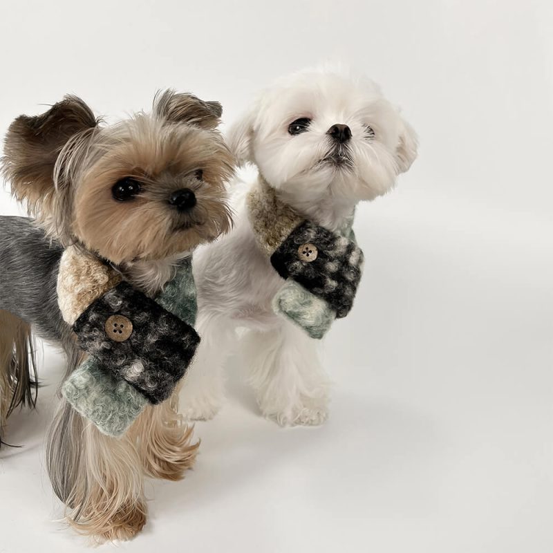 FunnyFuzzyFashionablePlaidColorBlockPlushWarmPetScarf 11