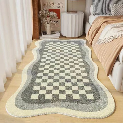 FunnyFuzzyFauxCashmereCheckerboardCozyBedsideRugIrregularShapeCarpet 2