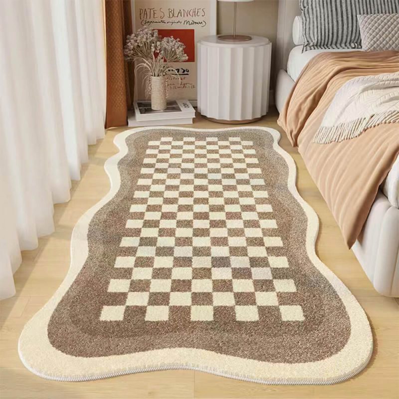 FunnyFuzzyFauxCashmereCheckerboardCozyBedsideRugIrregularShapeCarpet 3