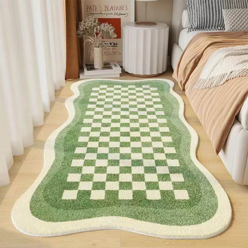 FunnyFuzzyFauxCashmereCheckerboardCozyBedsideRugIrregularShapeCarpet 4