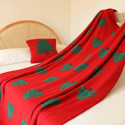 FunnyFuzzyFestiveChristmasTreePatternKnittedThrowBlanketwithPillow 10