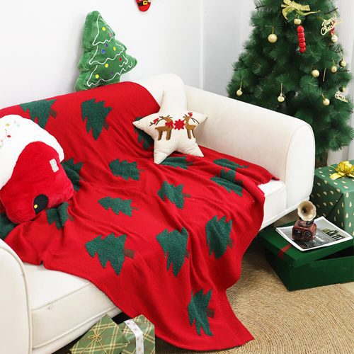 FunnyFuzzyFestiveChristmasTreePatternKnittedThrowBlanketwithPillow 4