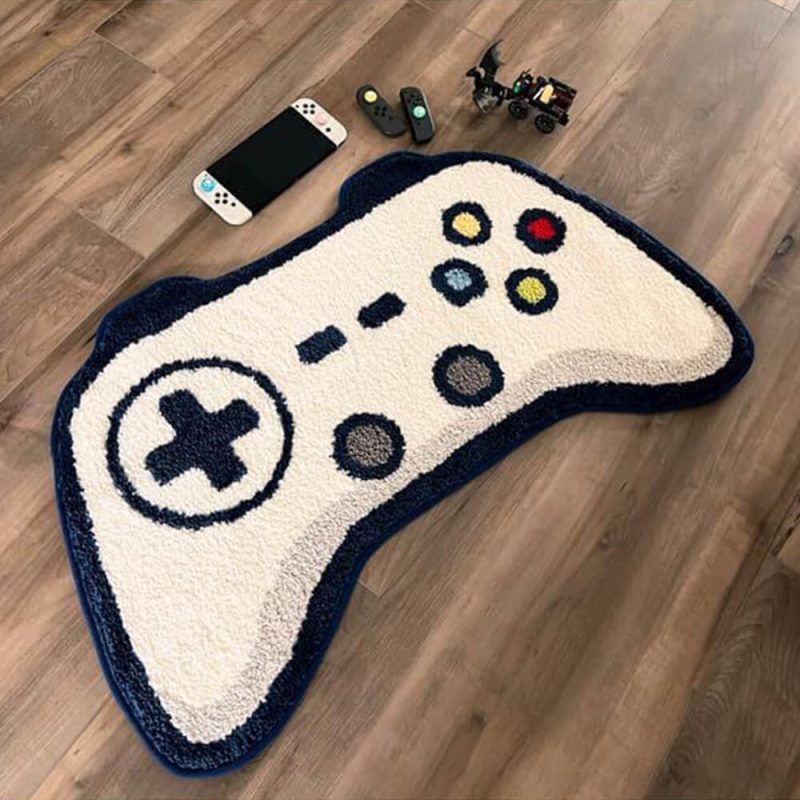 FunnyFuzzyGameControllerShapedFauxCashmerePrintedRug SoftandStylishforGamingRoomDecor 2