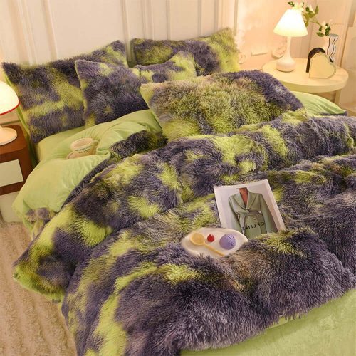 FunnyFuzzyGradientFashionLongPlushWarmBedSheetSet 18