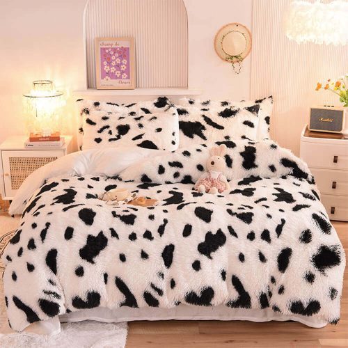 FunnyFuzzyGradientFashionLongPlushWarmBedSheetSet 21