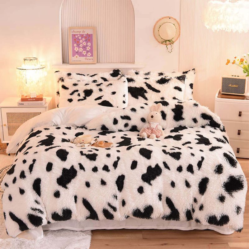 FunnyFuzzyGradientFashionLongPlushWarmBedSheetSet 21