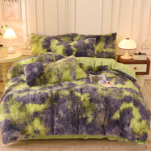 FunnyFuzzyGradientFashionLongPlushWarmBedSheetSet 23