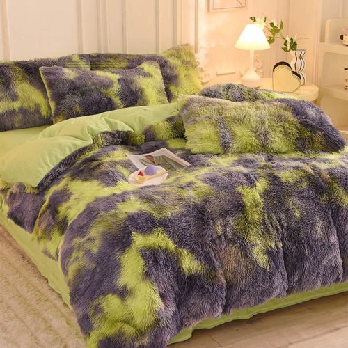 FunnyFuzzyGradientFashionLongPlushWarmBedSheetSet 24