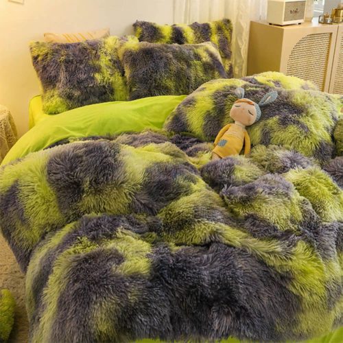 FunnyFuzzyGradientFashionLongPlushWarmBedSheetSet 33