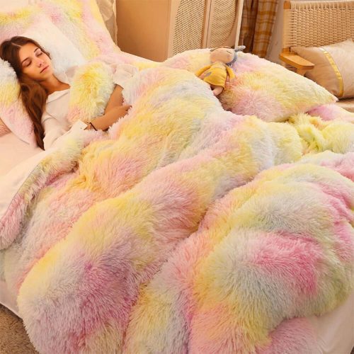 FunnyFuzzyGradientFashionLongPlushWarmBedSheetSet 34