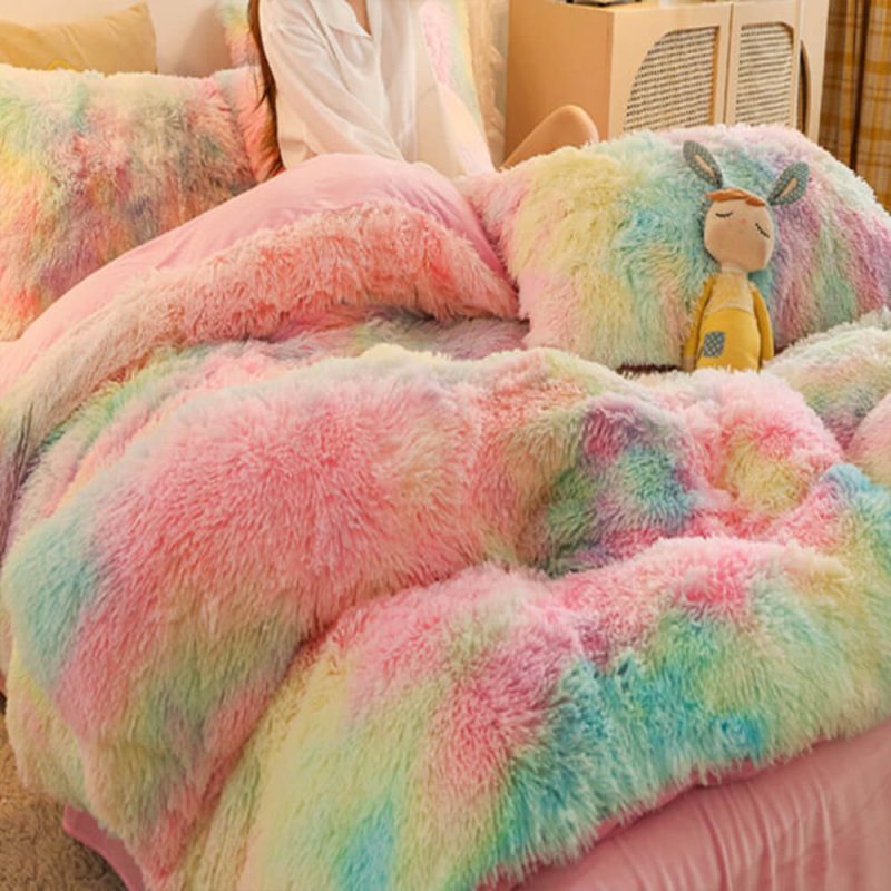 FunnyFuzzyGradientFashionLongPlushWarmBedSheetSet 35