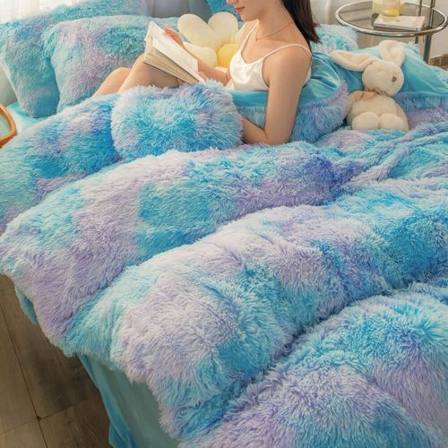 FunnyFuzzyGradientFashionLongPlushWarmBedSheetSet 36