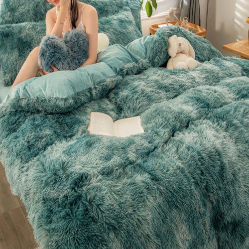 FunnyFuzzyGradientFashionLongPlushWarmBedSheetSet 37